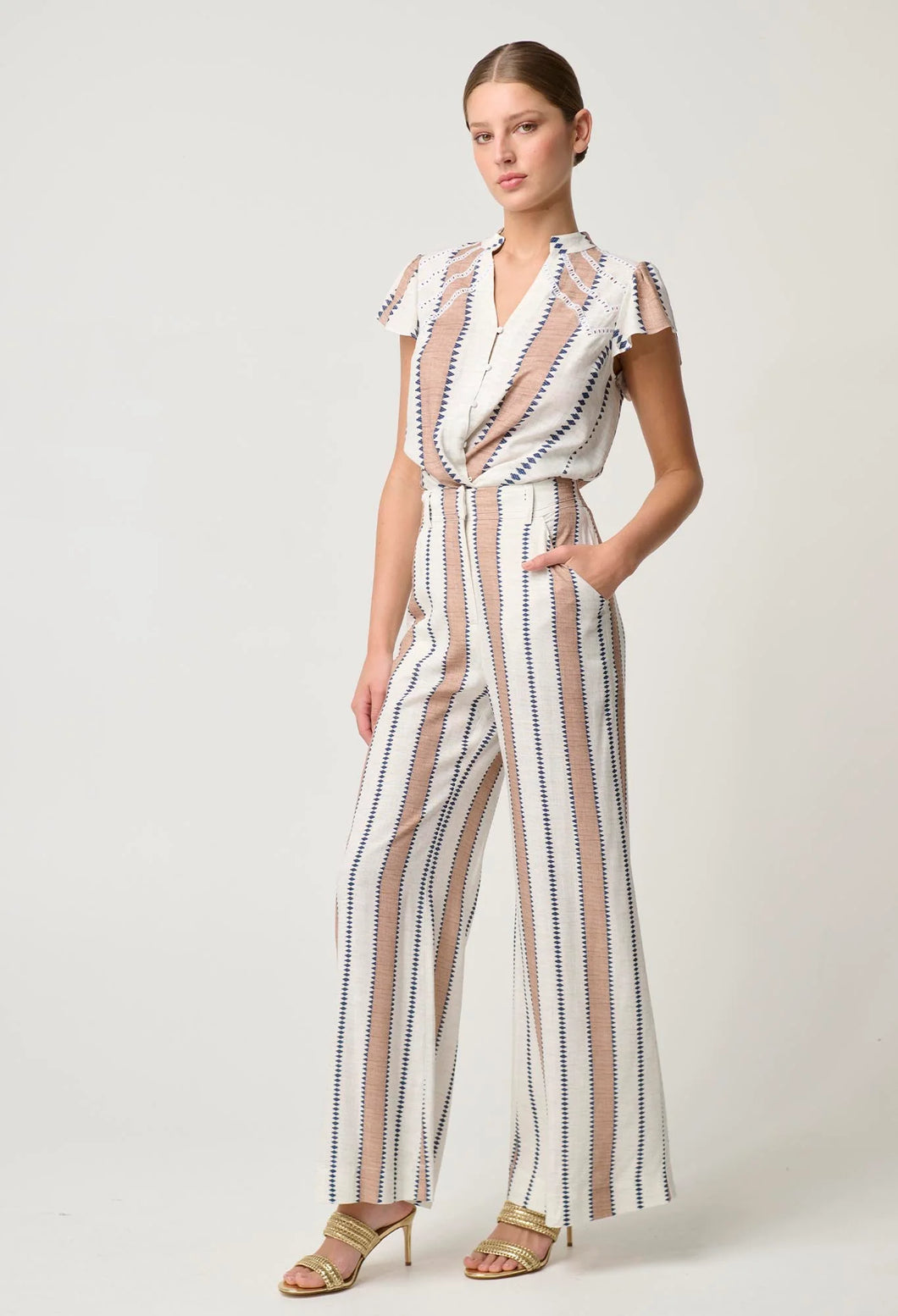 Dynasty Linen Viscose Pant in Cayman Stripe