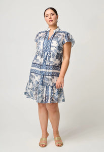 Martinique Cotton Silk Babydoll Dress - Ink Flè Print