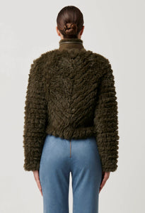 Sybil Chevron Faux Fur Bomber - Moss