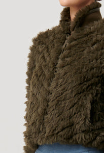 Sybil Chevron Faux Fur Bomber - Moss