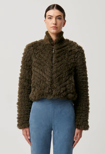 Sybil Chevron Faux Fur Bomber - Moss