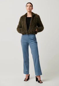 Sybil Chevron Faux Fur Bomber - Moss