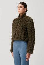 Load image into Gallery viewer, Sybil Chevron Faux Fur Bomber - Moss