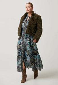 Sybil Chevron Faux Fur Bomber - Moss