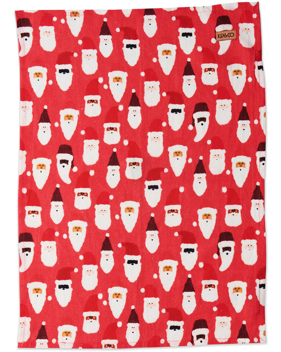 Linen Tea Towel - HoHoHo Red