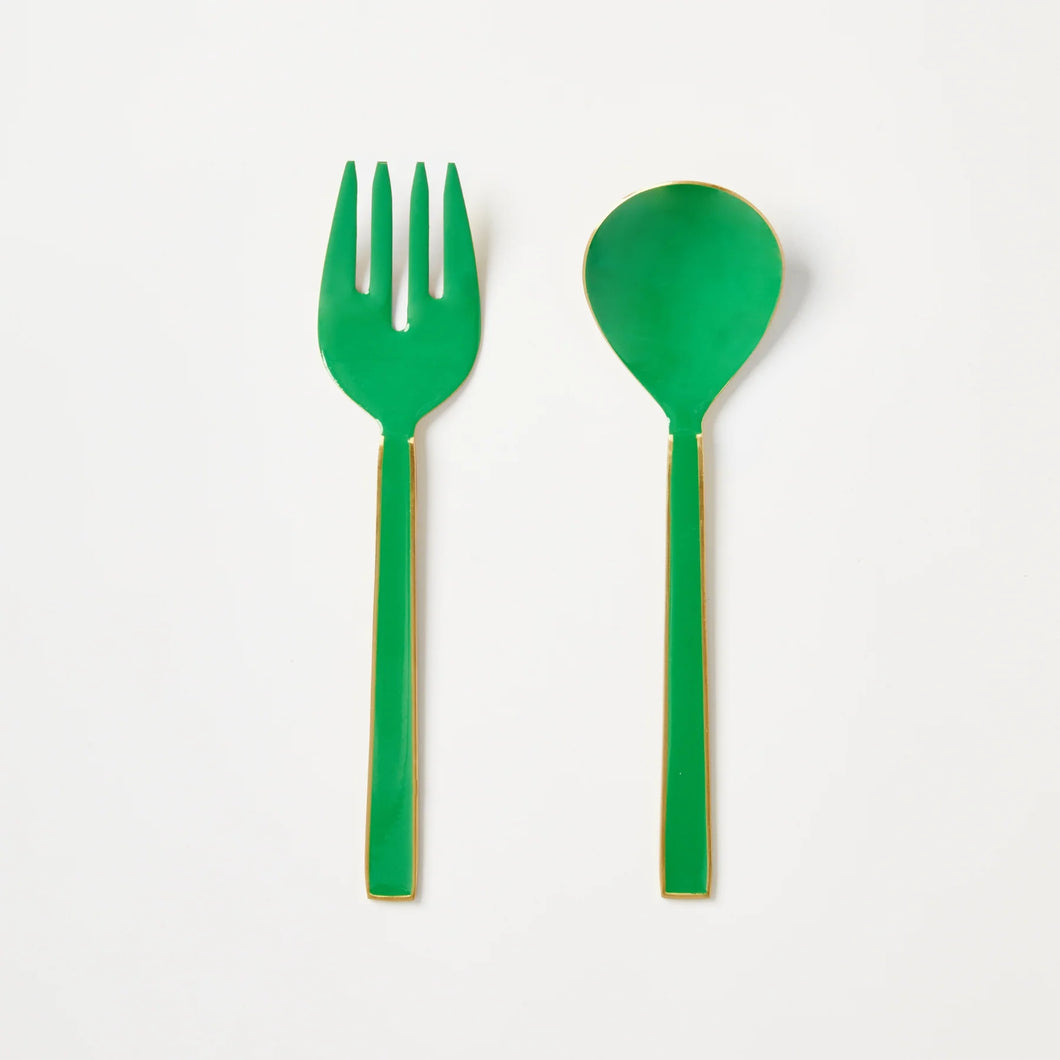 Enamel Salad Servers - Emerald Set of 2