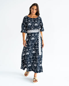 La Rocco Wrap Skirt - Navy Palm