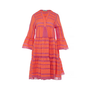 Ella Midi Dress - Orange/Fuschia