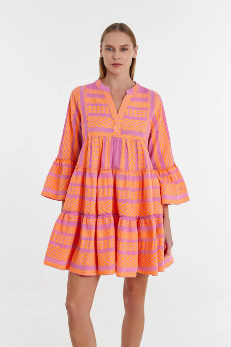 Ella Short Dress - Neon Orange/Fuschia