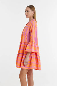 Ella Short Dress - Neon Orange/Fuschia